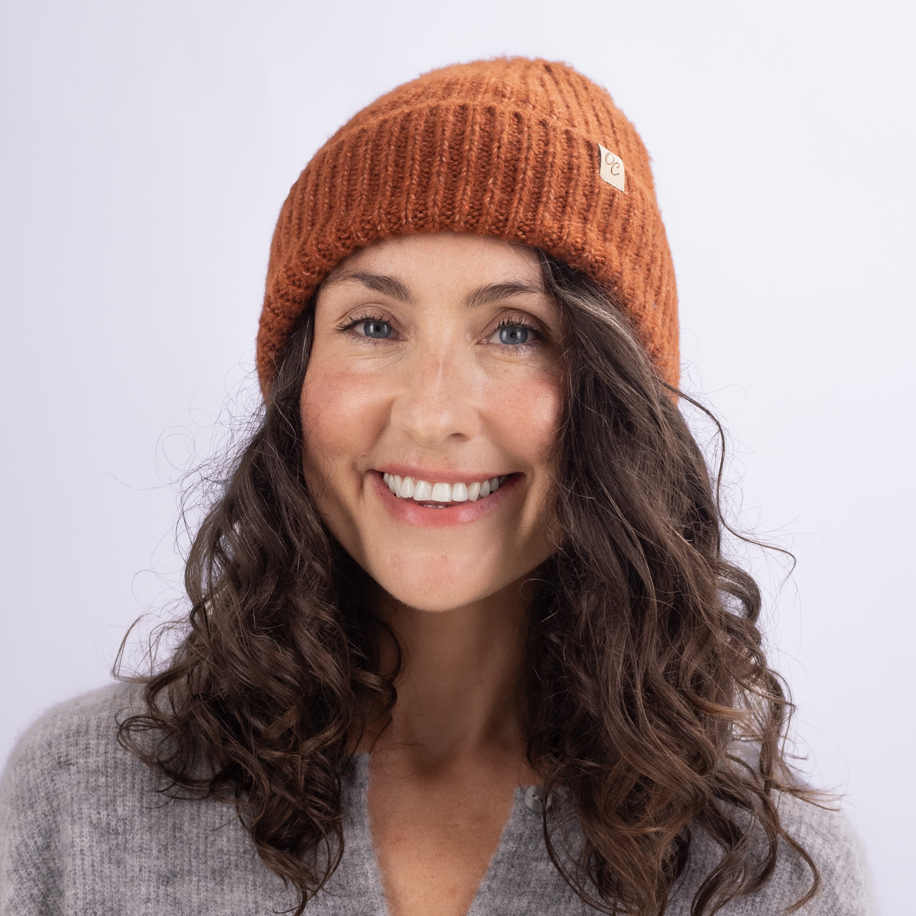 Only Curls Satin Lined Knitted Beanie Hat - Ella in Burnt Orange - Only Curls