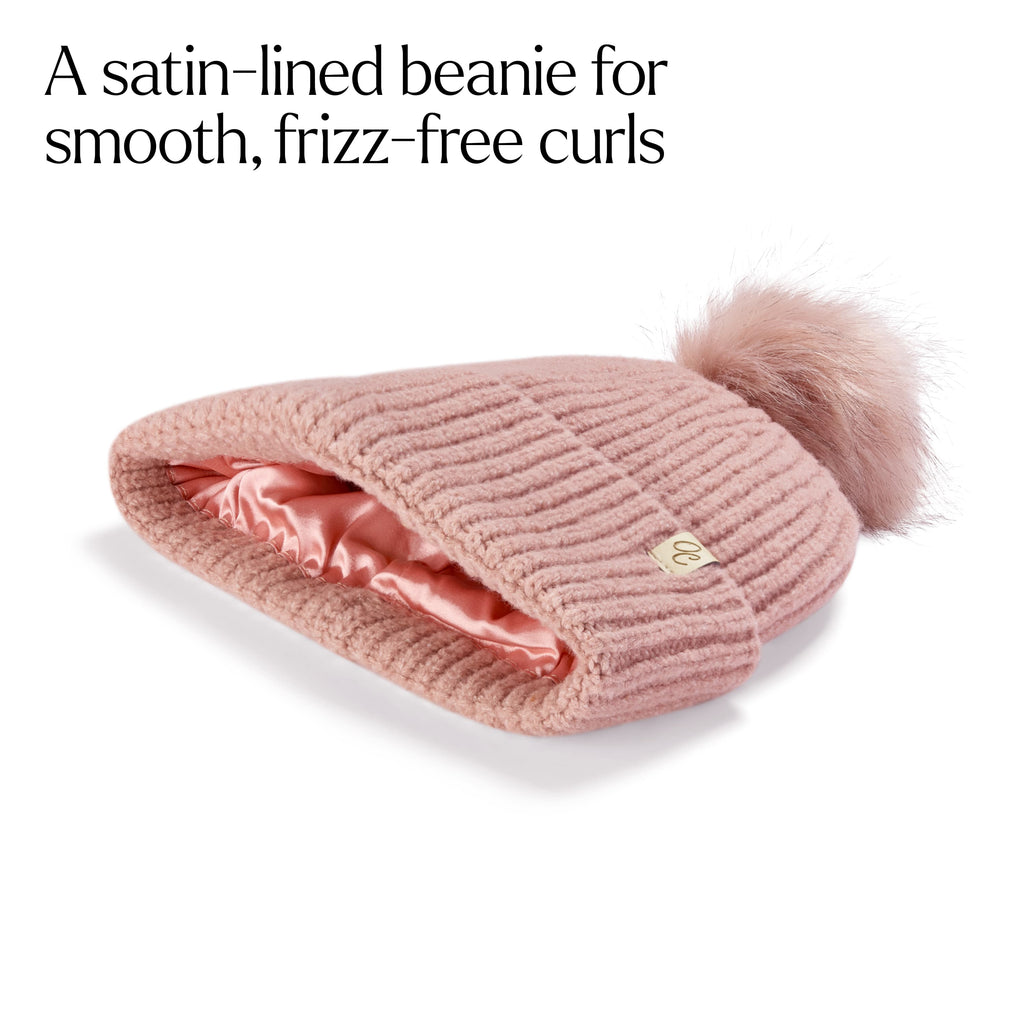 Only Curls Satin Lined Beanie with Pom - Carrie in Dusty Pink - Only Curls