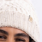 Only Curls Satin Lined Knitted Beanie Hat - Cream Fleck with Pom Pom - Only Curls