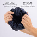 Only Curls Satin Lined Knitted Beanie Hat - Navy with Pom Pom - Only Curls