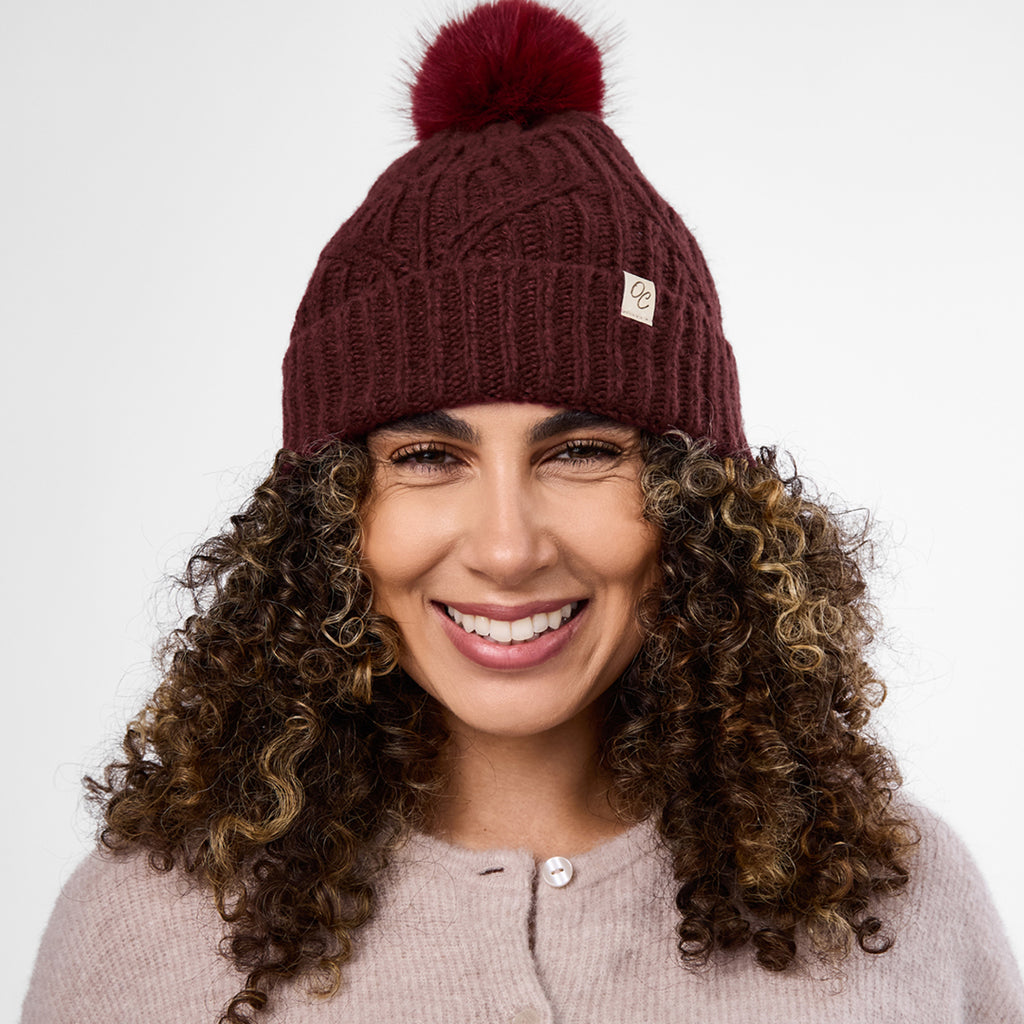 Only Curls Burgundy Cable Knit Satin-Lined Beanie - Only Curls