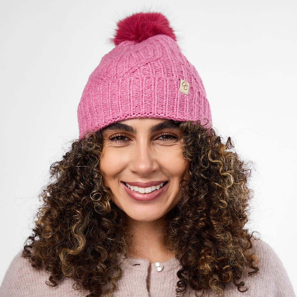 Only Curls Dusty Pink Cable Knit Satin-Lined Beanie - Only Curls