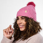 Only Curls Dusty Pink Cable Knit Satin-Lined Beanie - Only Curls
