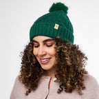 Only Curls Forest Green Cable Knit Satin-Lined Beanie - Only Curls