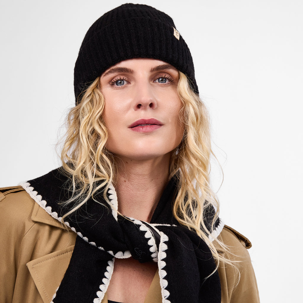 Only Curls Black Satin-Lined Blanket Stitch Triangle Scarf - Only Curls
