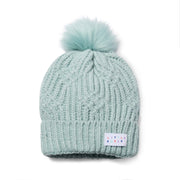 Little Curls Satin Lined Knitted Beanie Hat - Soft Blue with Pom Pom