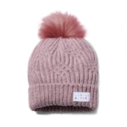 Little Curls Satin Lined Knitted Beanie Hat - Soft Dusty Pink with Pom Pom