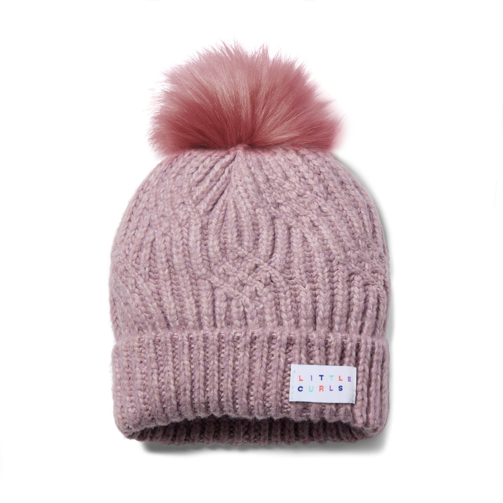 Little Curls Satin Lined Knitted Beanie Hat - Soft Dusty Pink with Pom Pom - Only Curls