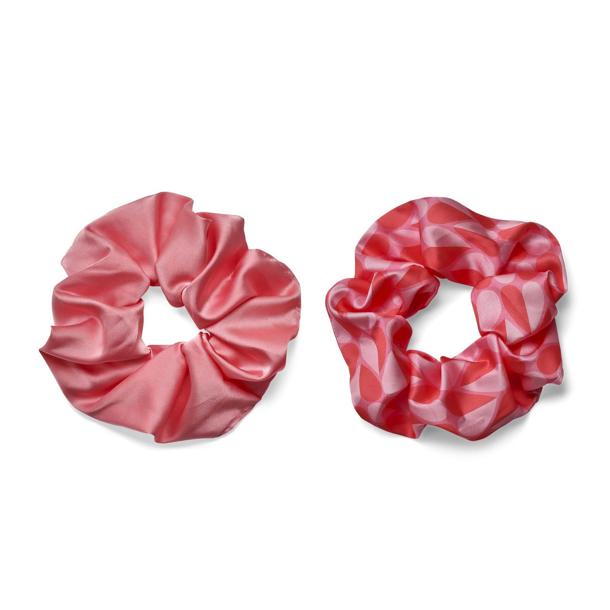 Only Curls Oversized Satin Scrunchies - Pink Hearts and Bright Pink Twin Pack - Only Curls