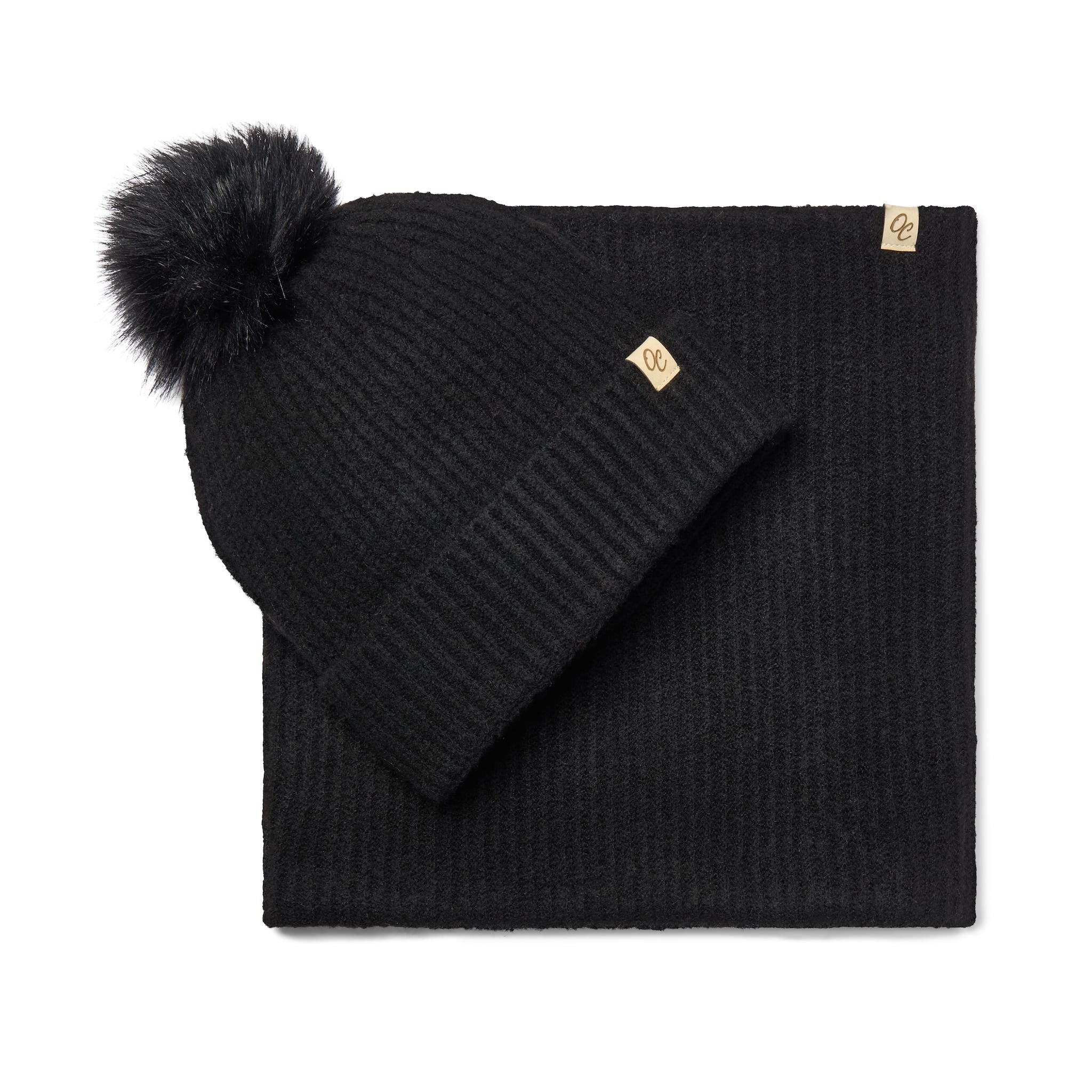 Only Curls Satin Lined Pom Beanie and Snood Set - Sadie in Black - Only Curls