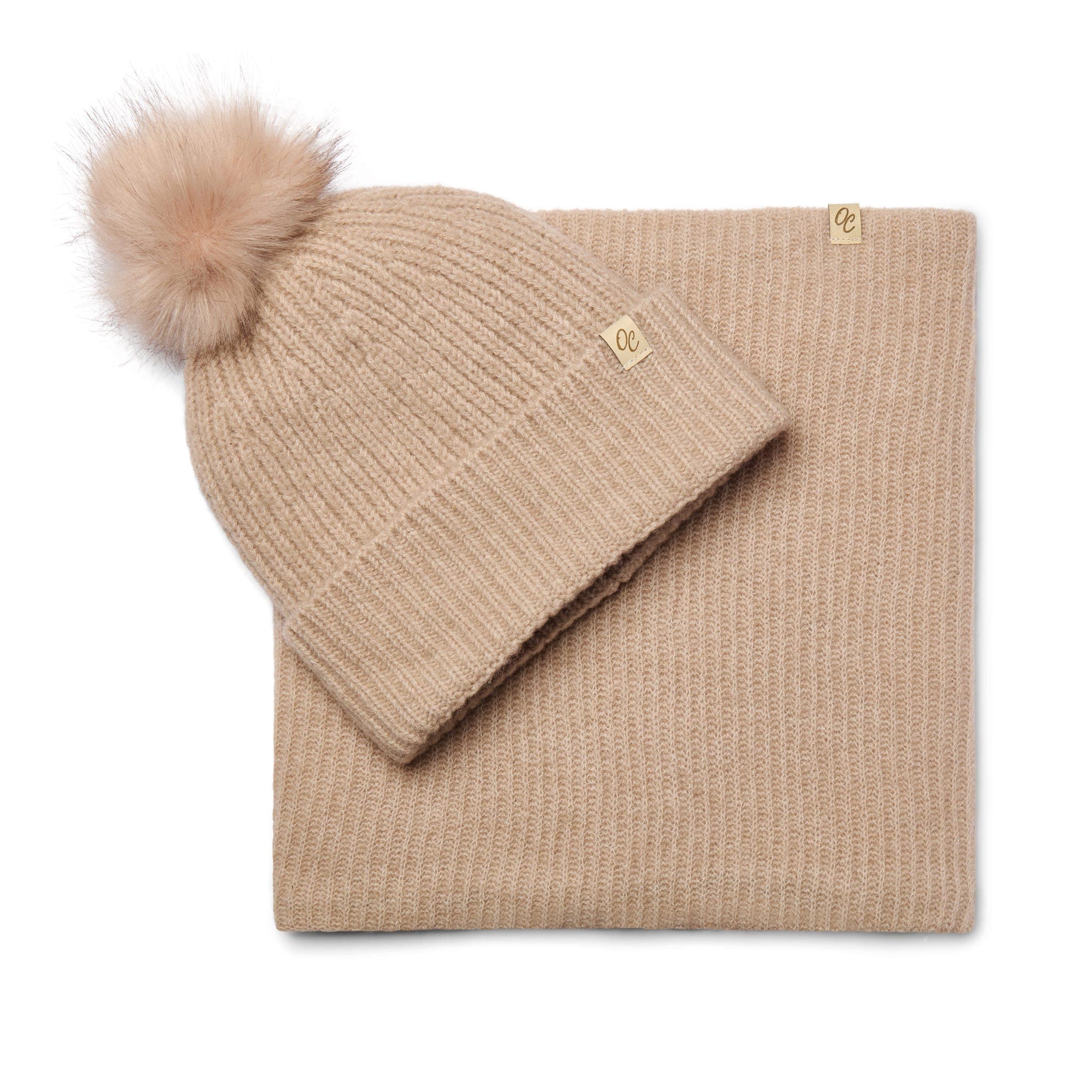 Only Curls Satin Lined Pom Beanie and Snood Set - Sadie in Sand - Only Curls