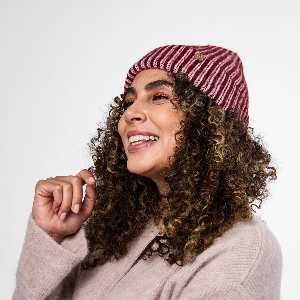 Only Curls Burgundy Stripe Satin-Lined Beanie - Only Curls