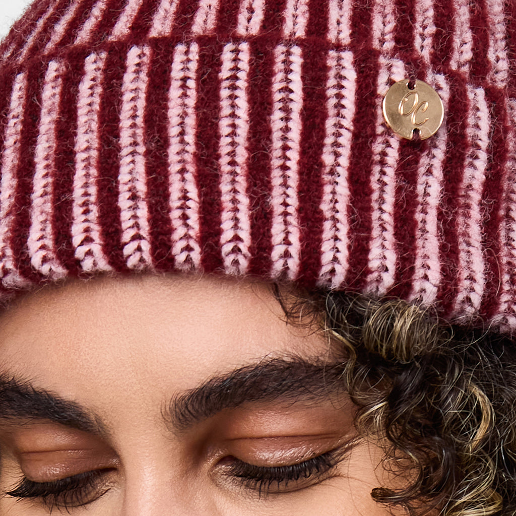 Only Curls Burgundy Stripe Satin-Lined Beanie - Only Curls