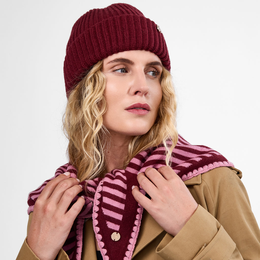 Only Curls Burgundy Chunky Knit Satin-Lined Beanie - Only Curls