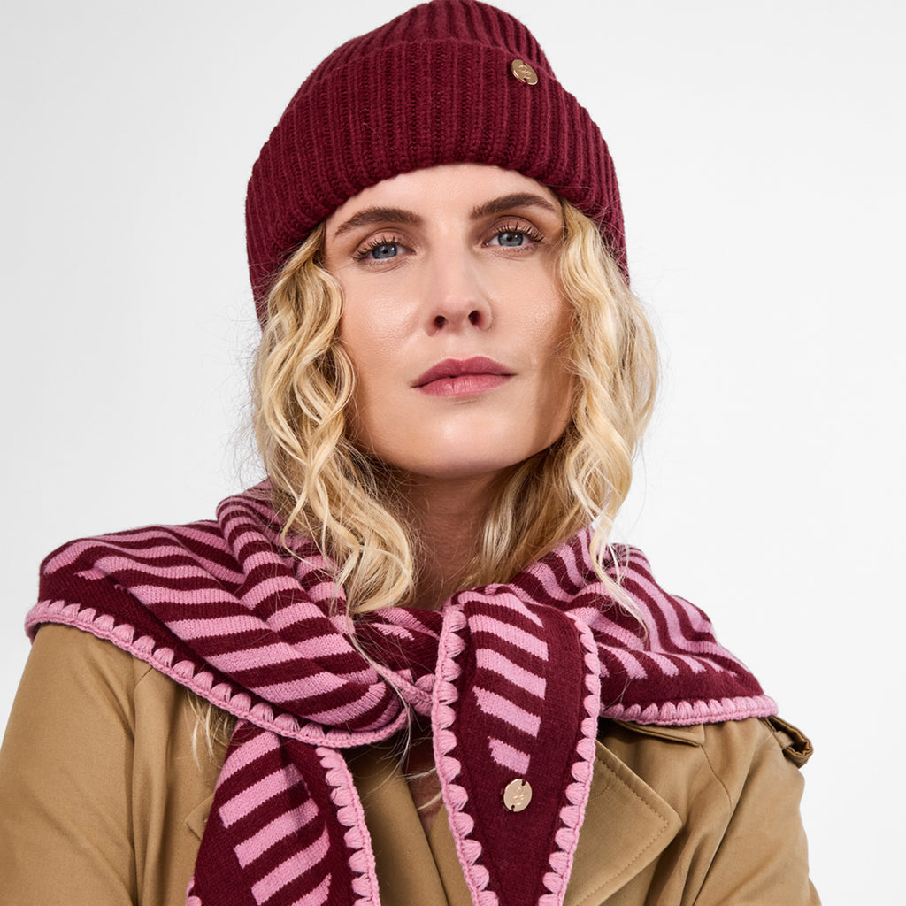 Only Curls Burgundy Chunky Knit Satin-Lined Beanie - Only Curls