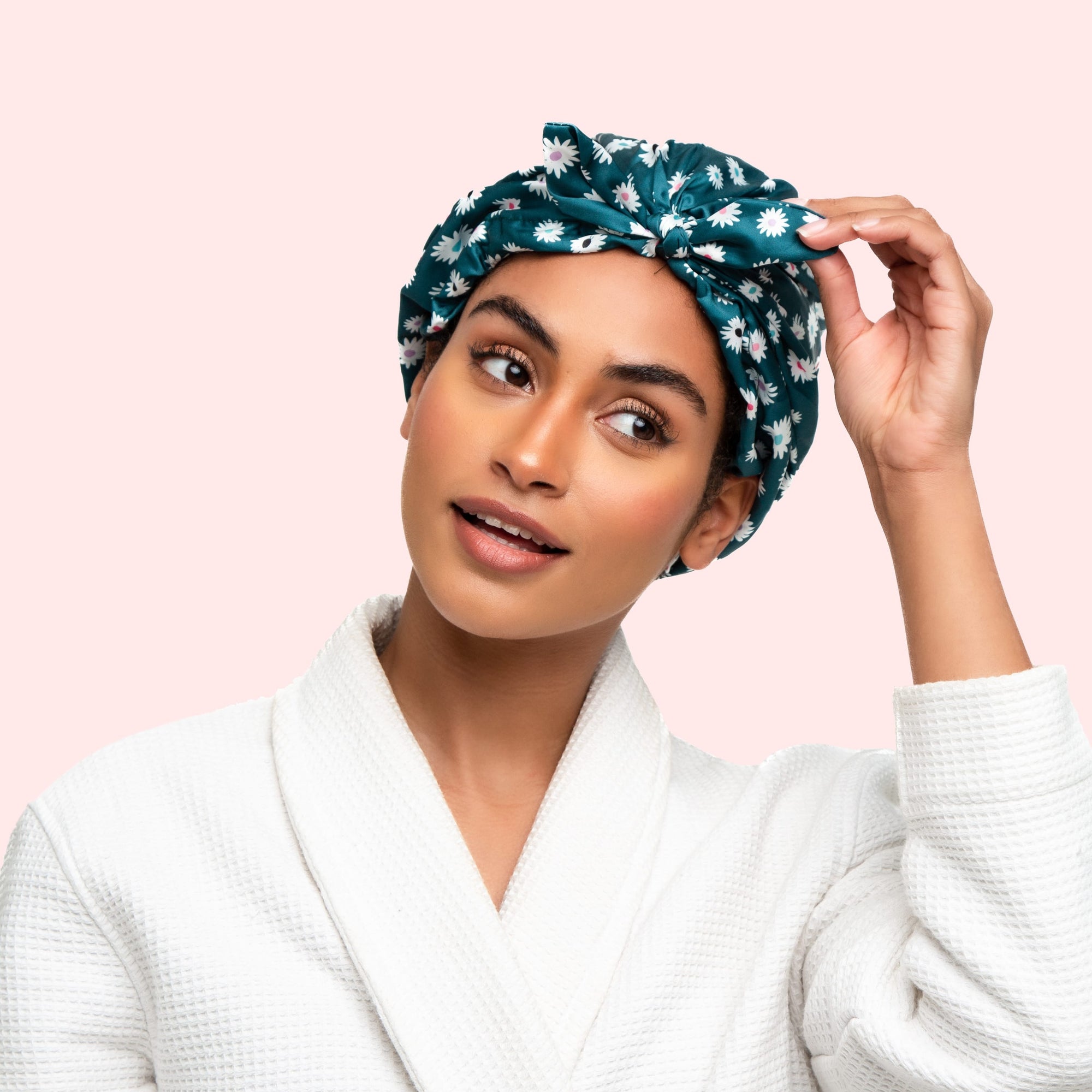 Only Curls Satin Sleep Turban - Deep Green Daisy - Only Curls