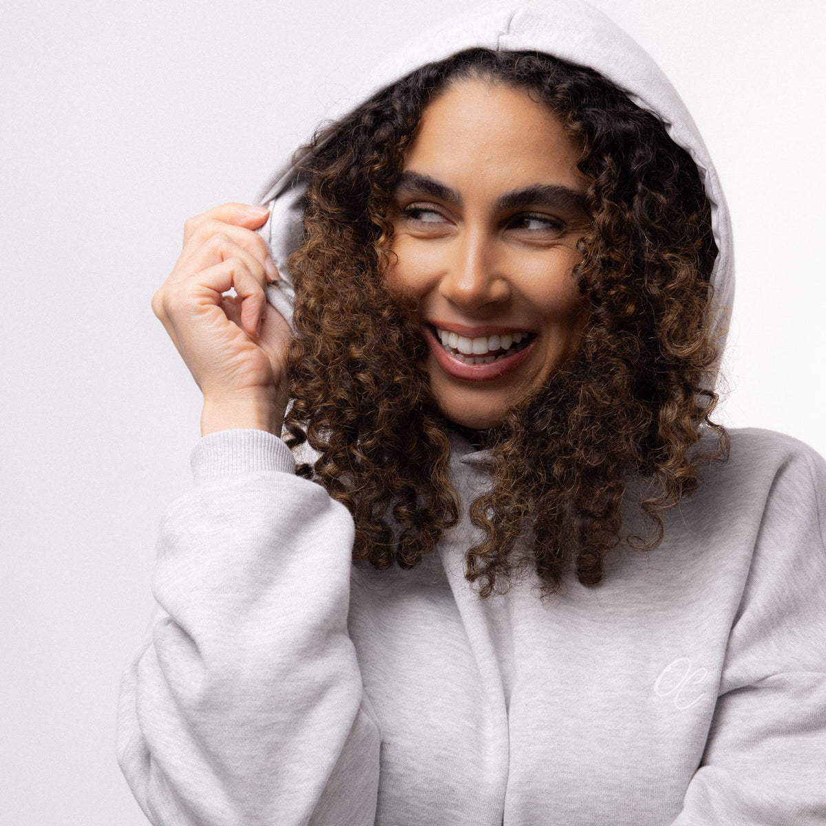 Only Curls Satin Lined Hoodie, Relaxed Fit - Grey Marl - Only Curls