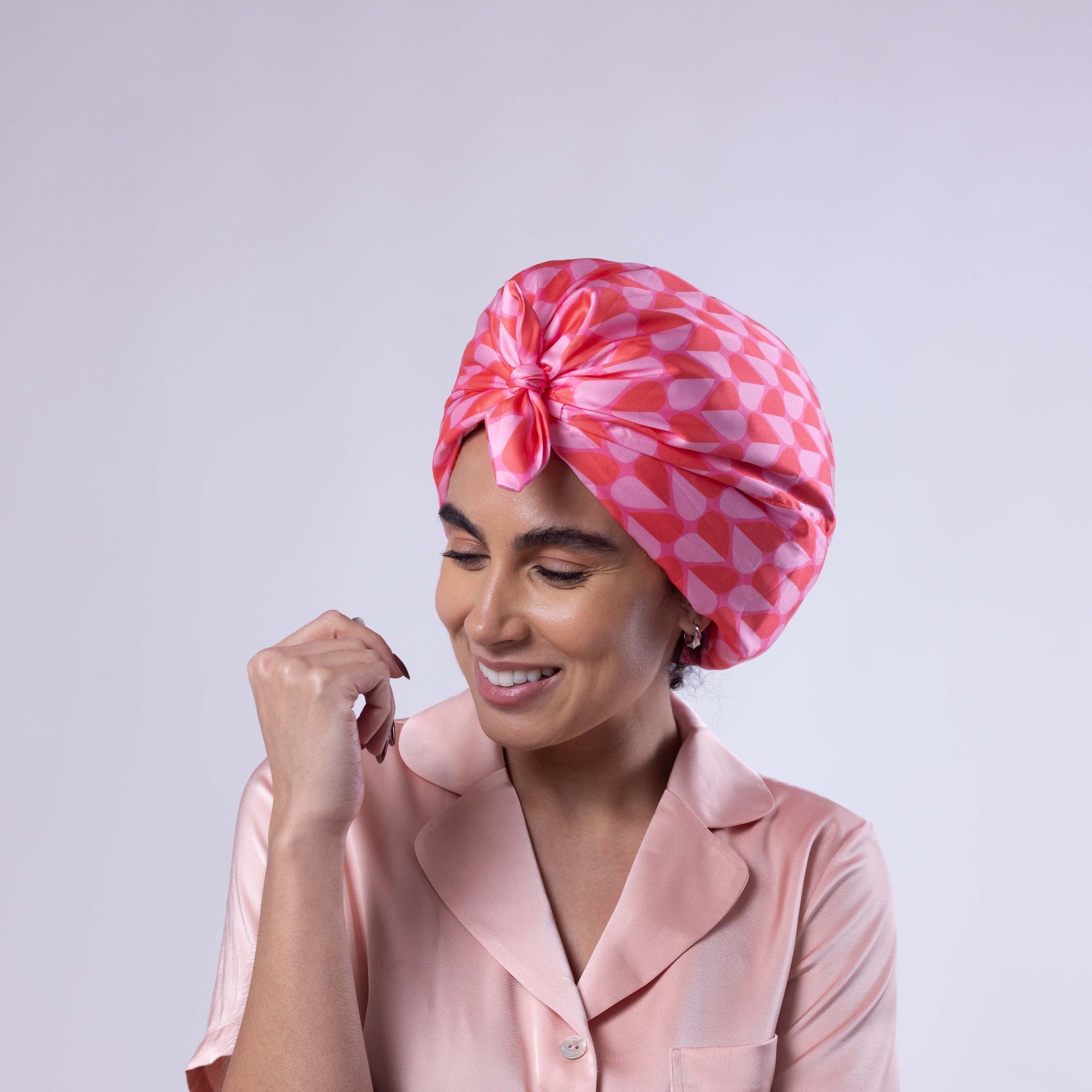 Only Curls Satin Sleep Turban - Pink Hearts - Only Curls