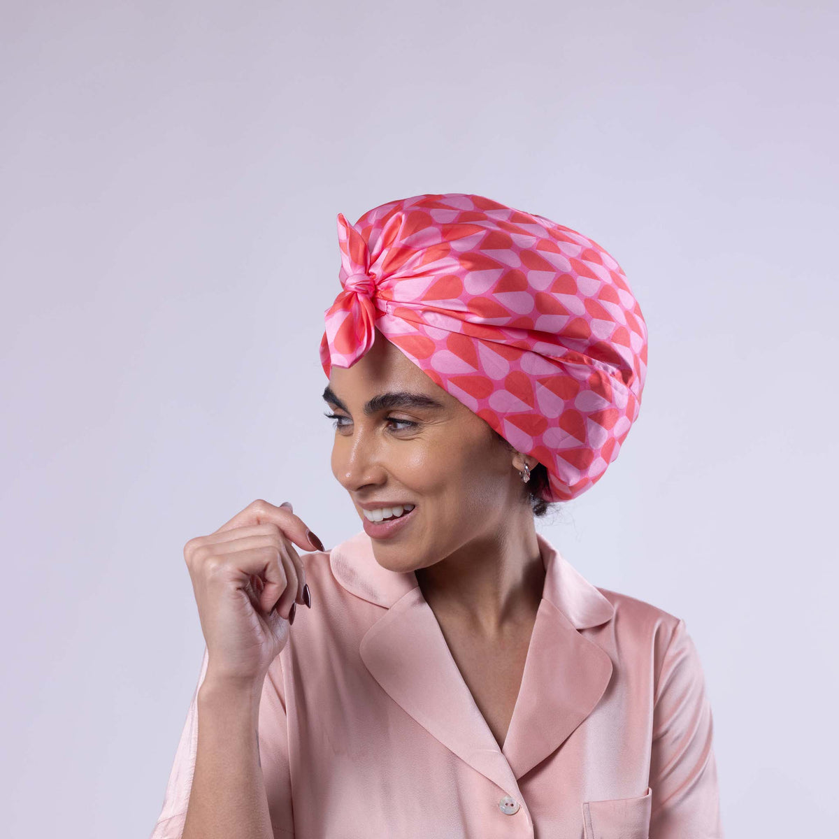 Only Curls Satin Sleep Turban - Pink Hearts - Only Curls