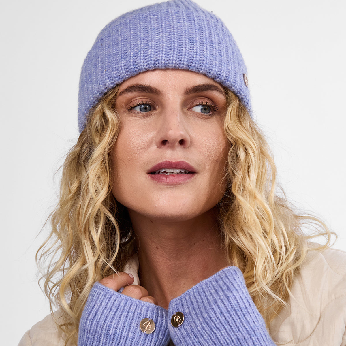 Only Curls Dusty Blue Super Soft Satin-Lined Beanie & Glove Set - Only Curls