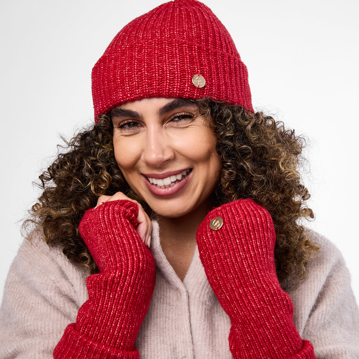 Only Curls Warm Red Super Soft Satin-Lined Beanie & Glove Set - Only Curls