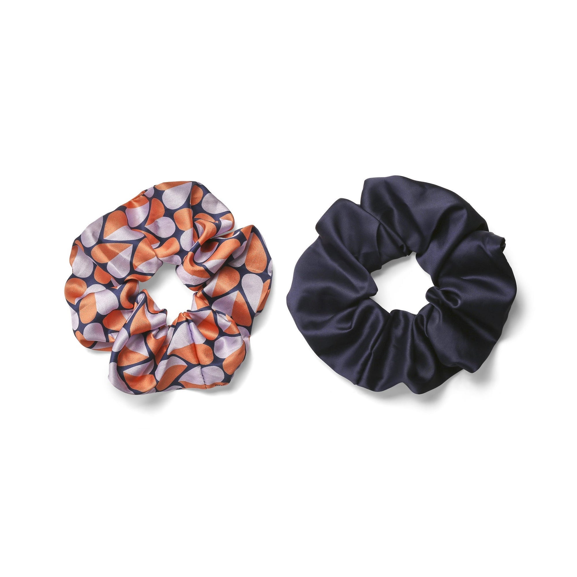 Only Curls Oversized Satin Scrunchies - Navy Hearts and Navy Twin Pack - Only Curls