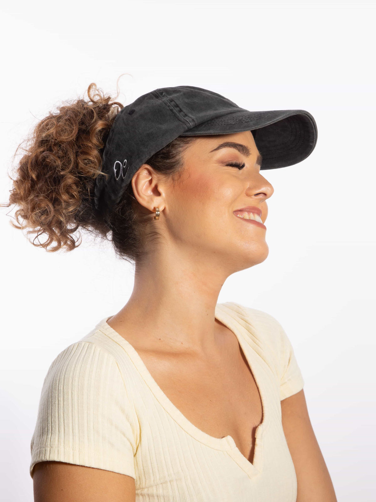 Only Curls Satin Lined Baseball Hat (with open back) - Washed Grey - Only Curls