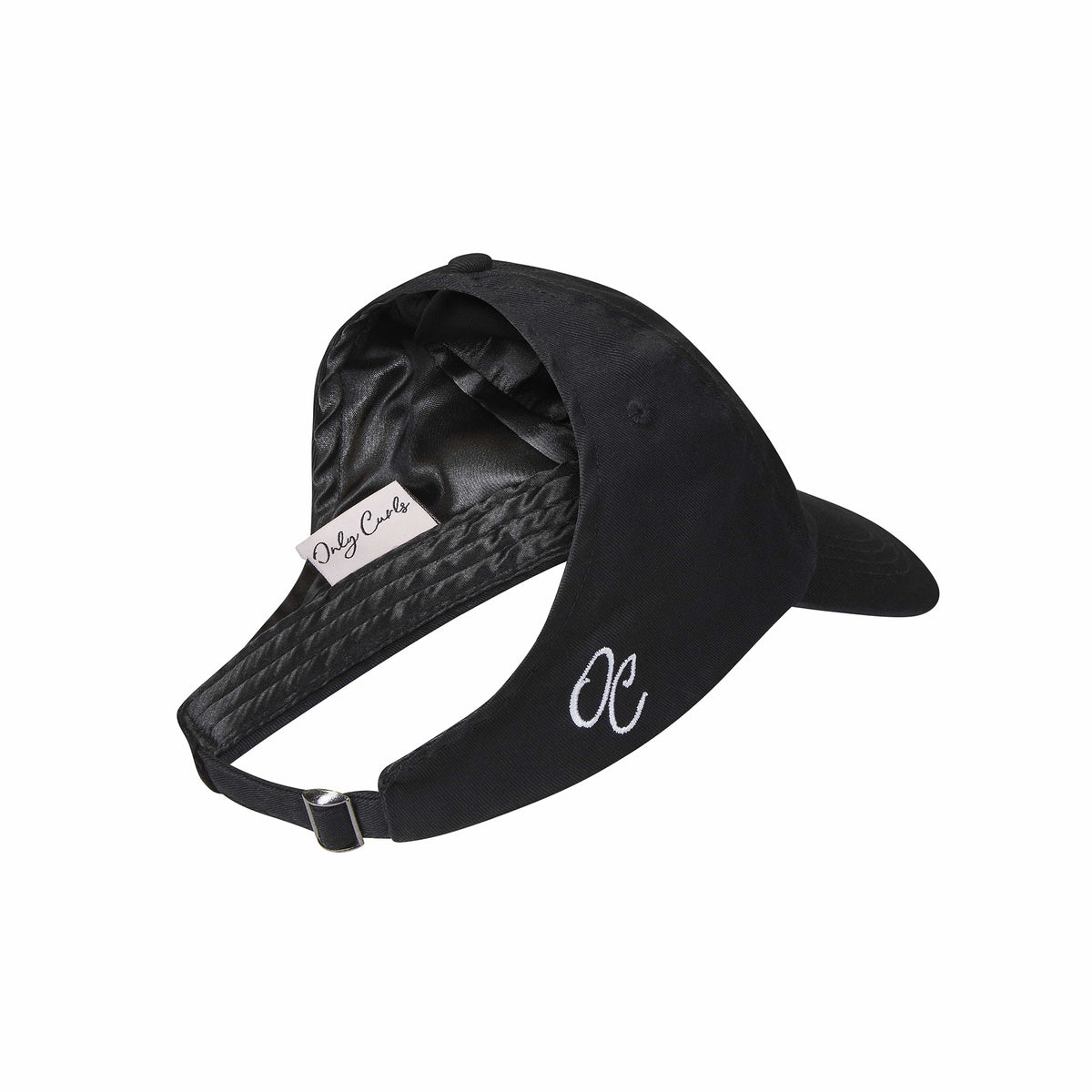 Only Curls Satin Lined Baseball Hat (with open back) - Jet Black - Only Curls