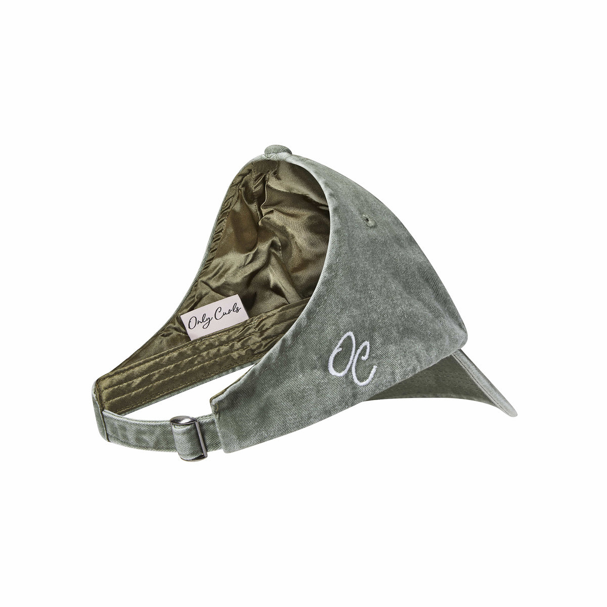 Only Curls Satin Lined Baseball Hat (with open back) - Washed Olive - Only Curls