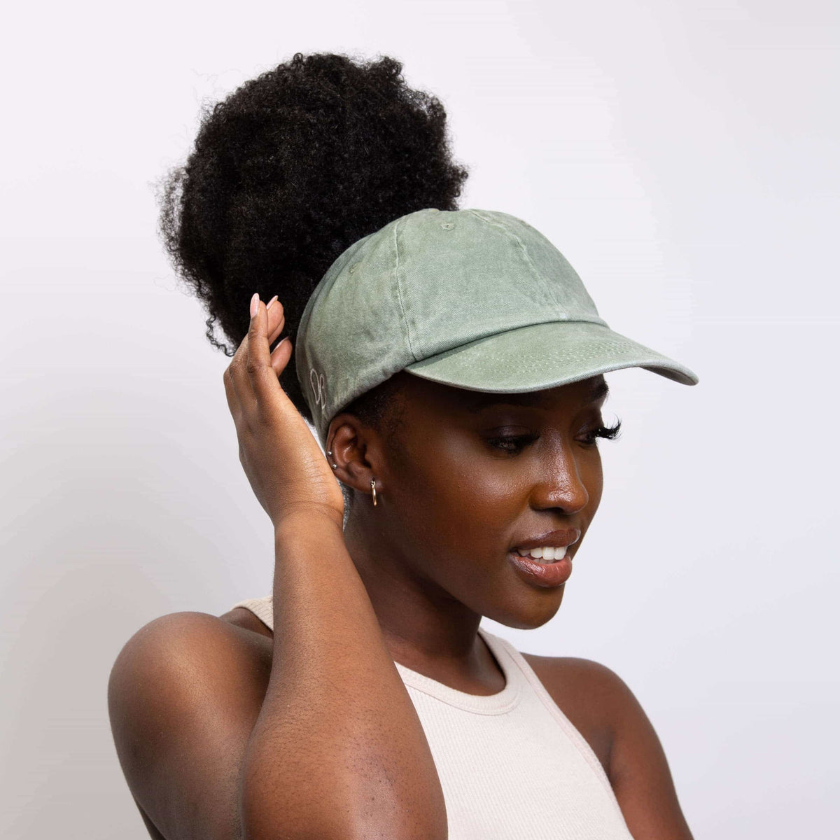 Only Curls Satin Lined Baseball Hat (with open back) - Washed Olive - Only Curls