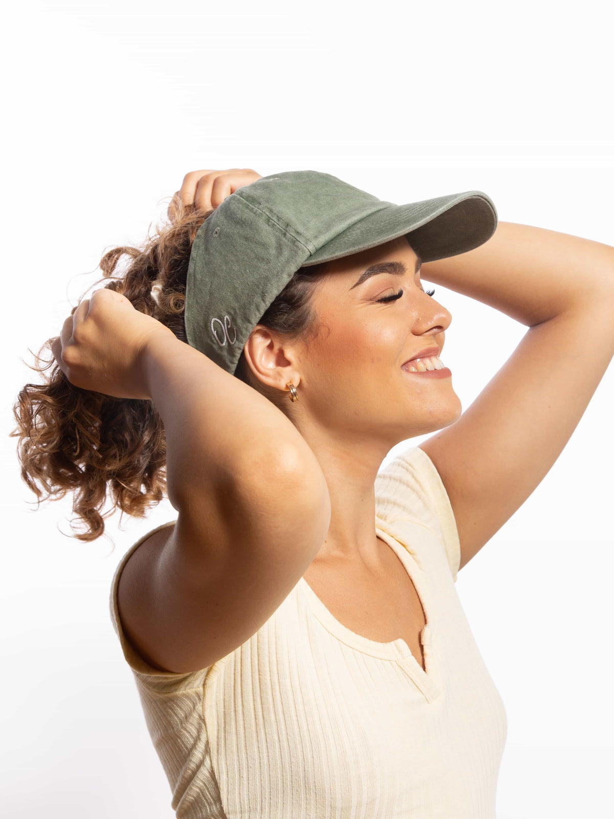 Only Curls Satin Lined Baseball Hat (with open back) - Washed Olive - Only Curls