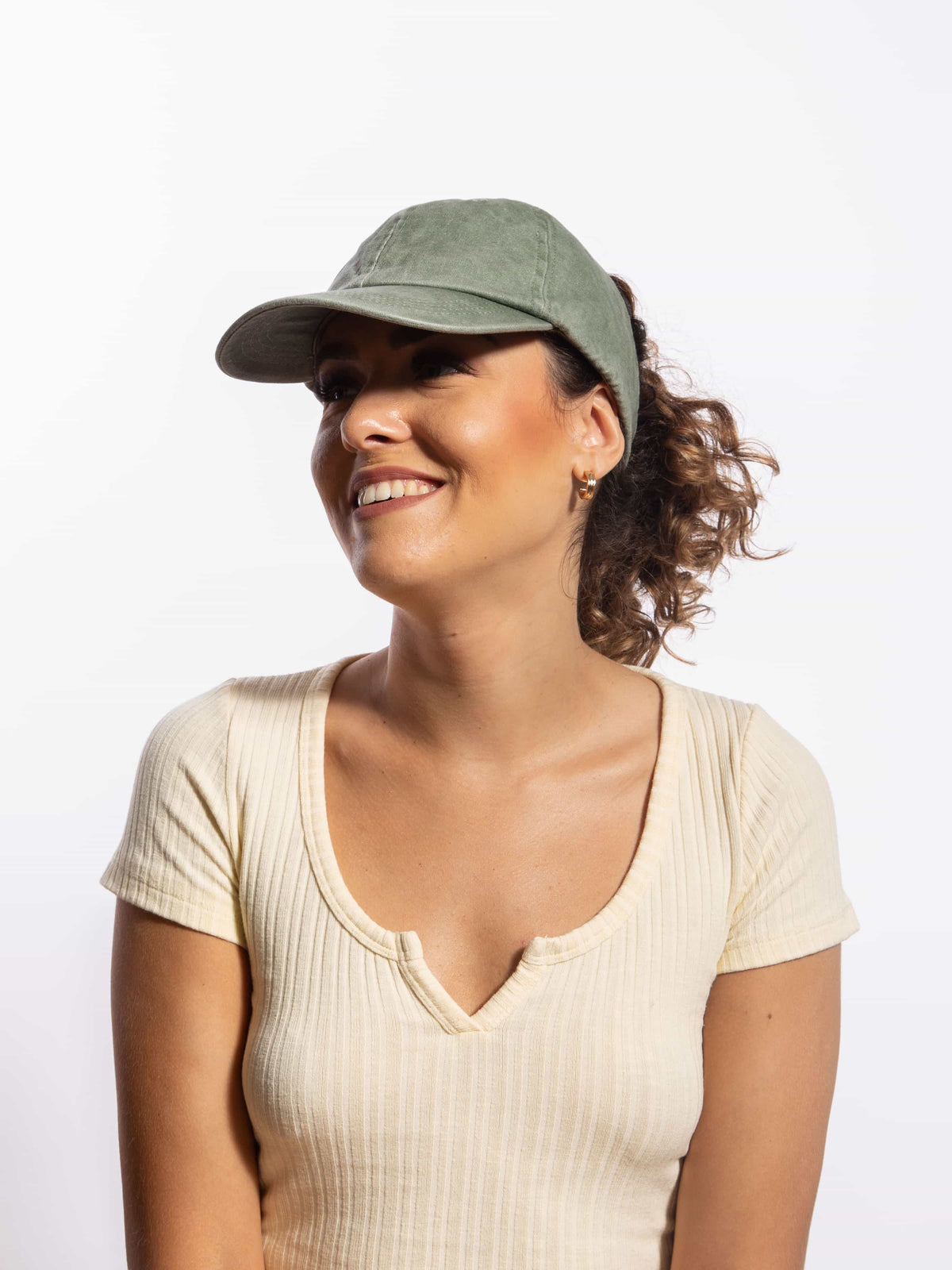 Only Curls Satin Lined Baseball Hat (with open back) - Washed Olive - Only Curls