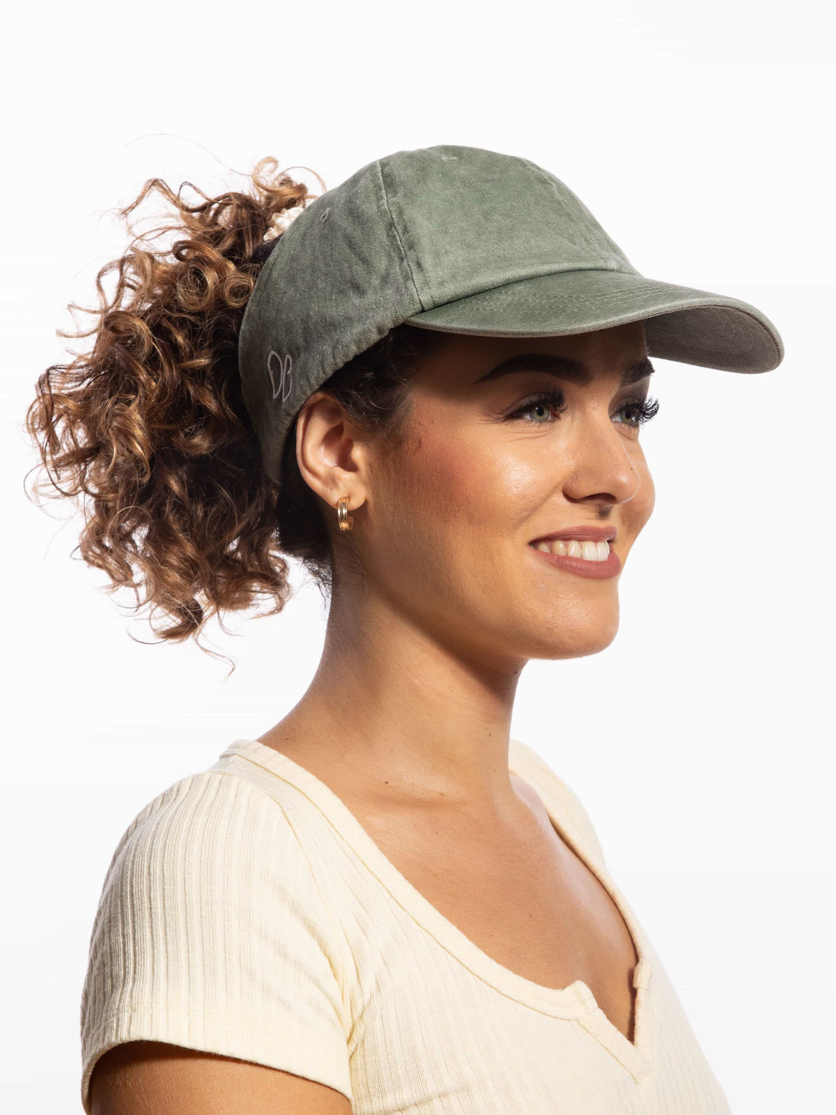 Only Curls Satin Lined Baseball Hat (with open back) - Washed Olive - Only Curls