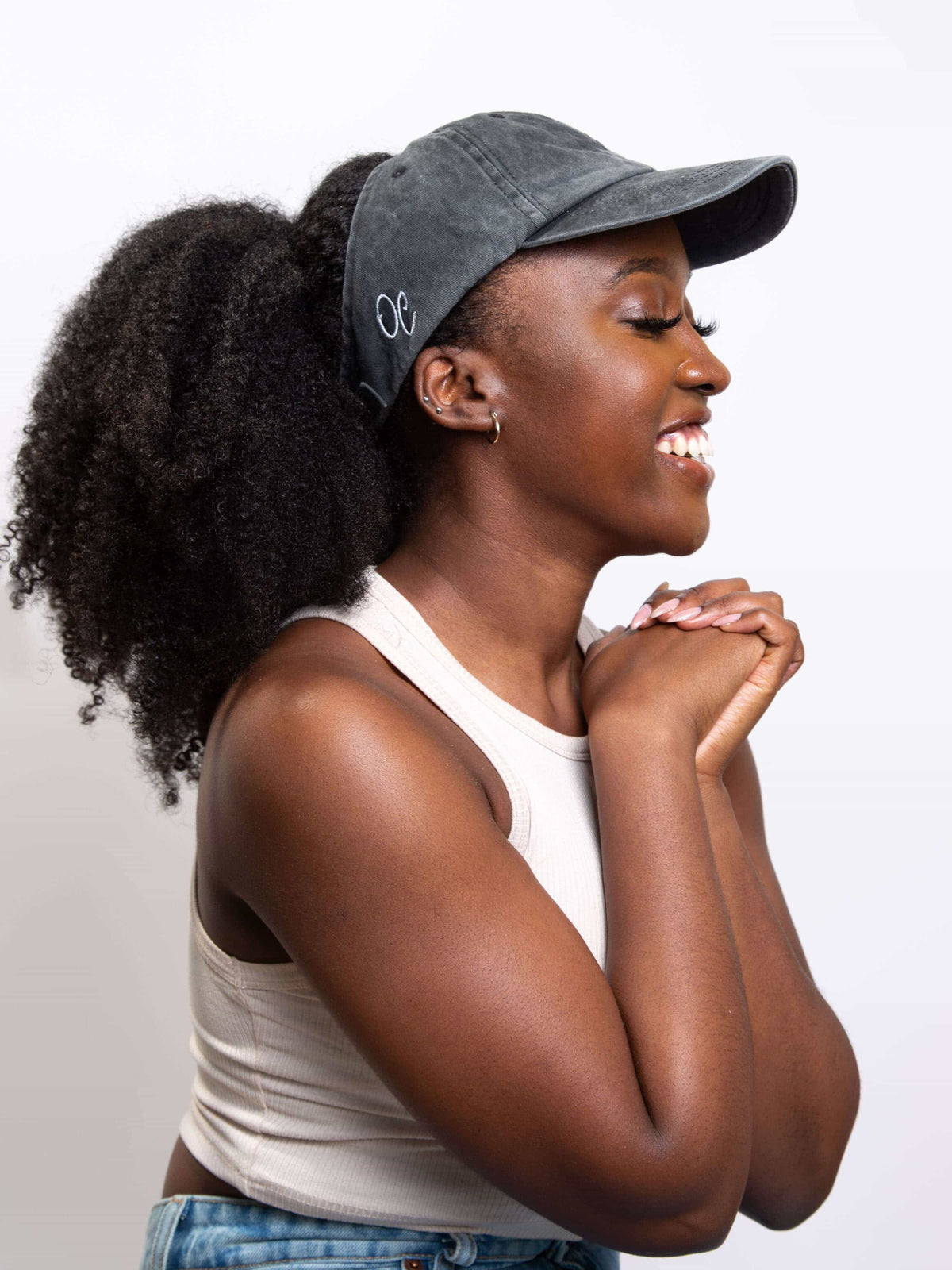 Only Curls Satin Lined Baseball Hat (with open back) - Washed Grey - Only Curls